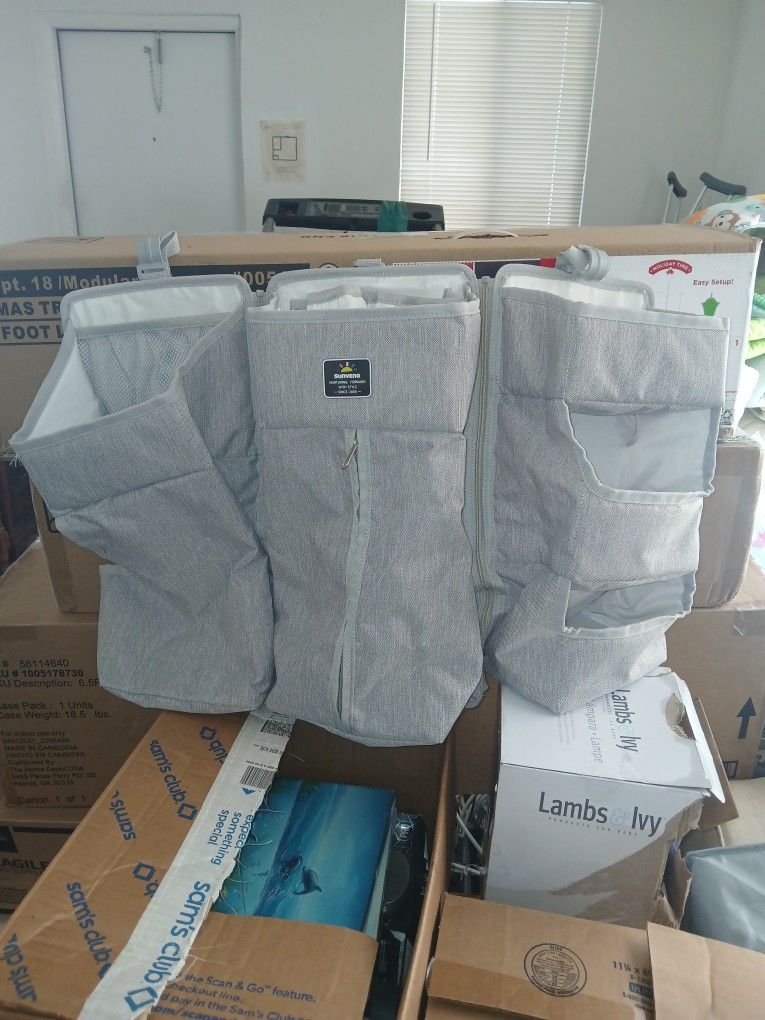 Sunveno Baby Bedside Portable Crib Organizer, Diaper, Bottles, Hang on Crib