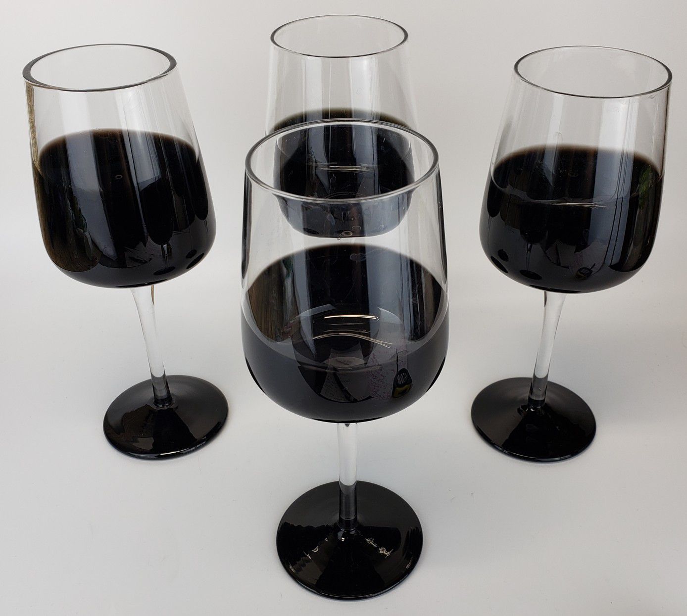 Set of 4 Elegant Black & Clear Large Wine Glasses FLAWLESS!