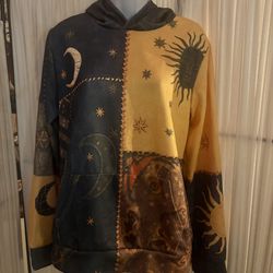 Women’s Star And Moon Celestial Contrast Color Hooded Pullover