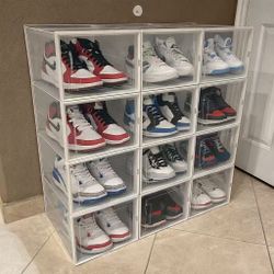 NEW 12 X Shoe Storage Organizer Stackable X-Large Boxes Fits Men Size 14 Box Size 14x11x8.5 Inch Tall 