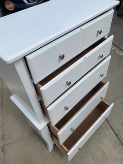 White Tall Dresser with 5 Drawers