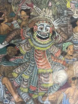 Vintage Balinese Ubud Painting Detailed Masked Dance Scene I Nyoman Kayun Print Art 50’s Wall Hanging 