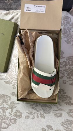 Gucci Web Rubber Slide Sandals – White/Green/Red – Men’s Size 12 – Brand New