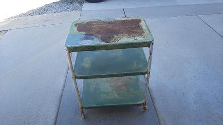 Vintage Metal 3-Tier Rolling Cart