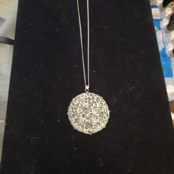 Vintage Sterling Silver Necklace with  2 Sided Etched Charm