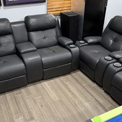 Real Leather home theater sofas couch recliners set