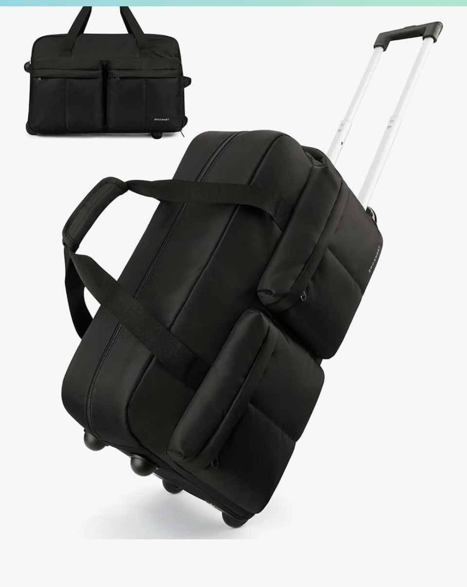 BAGSMART 42L Rolling Duffle Bag with Wheels, Carry On Bag Duffel Bag for Travel, Wet Pocket Duffle Bag with Wheels and Handle, Black