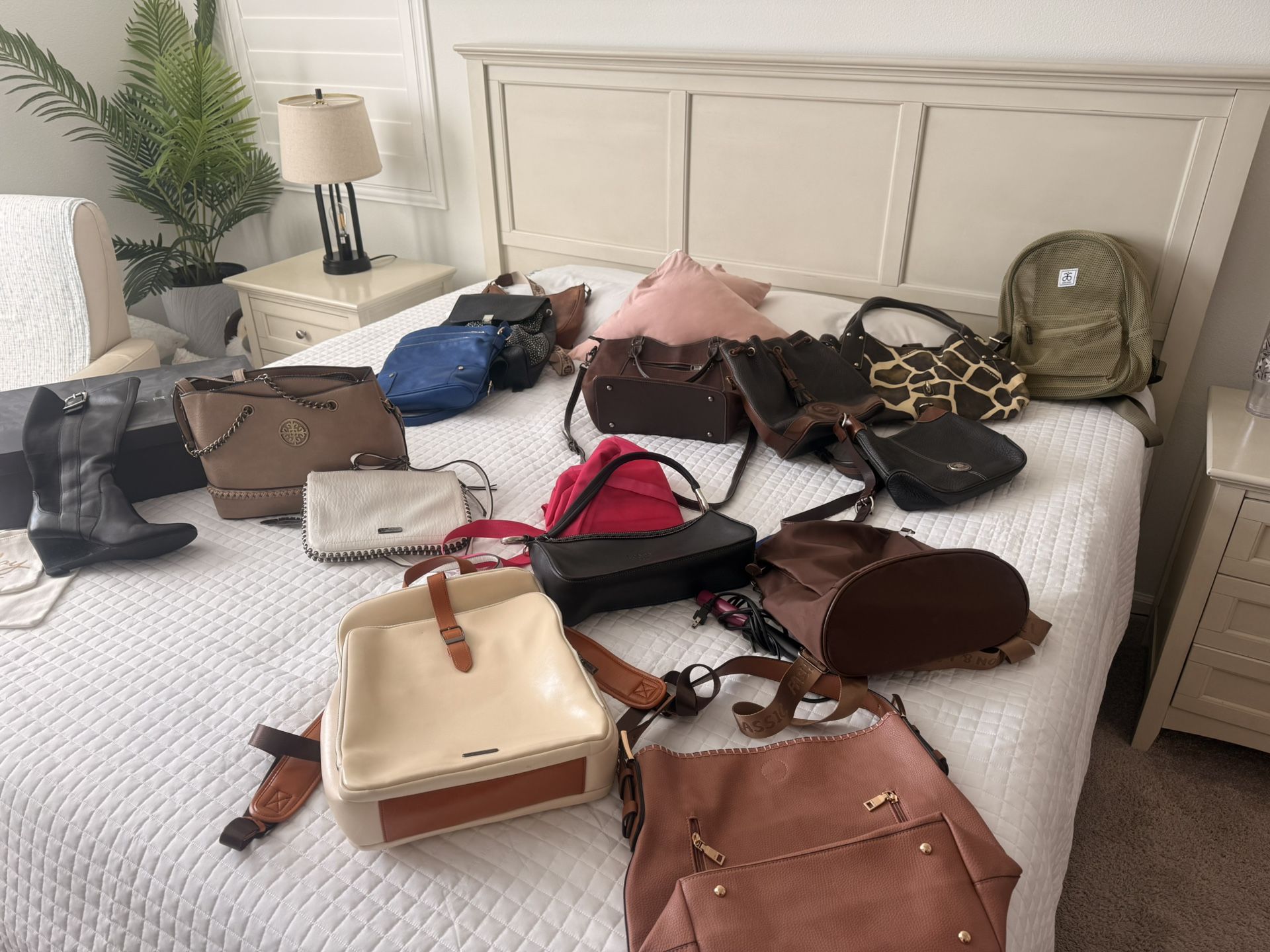 3 Dooney and Bourke bags and several others and one pair of Tahari boots not size 9 1/2 all in excellent condition