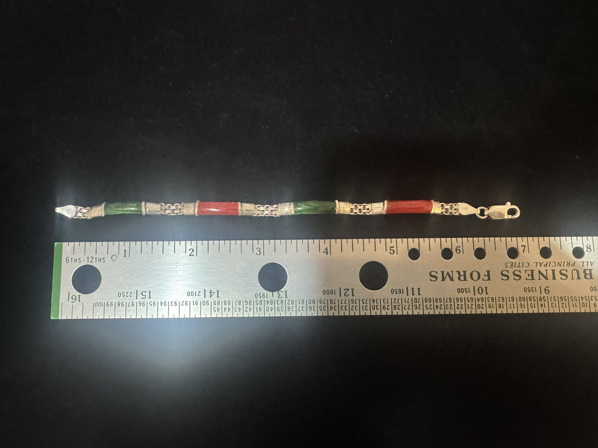 Sterling Silver 925 Chain Bracelet Multicolor Red Green Lobster Clasp Italy 7 in