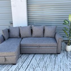 🛋️ Modern Gray Sofa w/ Chaise + Bed + Storage 🔥 FREE SAME DAY DELIVERY AVAILABLE!