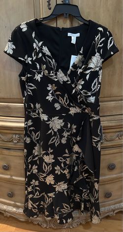 London Times Black Gold Floral Dress