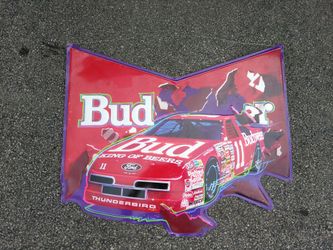 BUDWEISER NASCAR HANGING SIGN. READ DETAILS