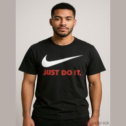 Just Do It MENS T-Shirt Black ~ NIKE SWOOSH LOGO ~ ATHLETIC CUT SIZE MEDIUM 