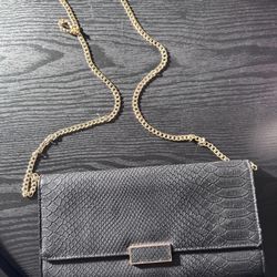 Black Slim Purse With Gold Chain Strap