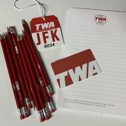 TWA retro Hotel red pencils and notepad set
