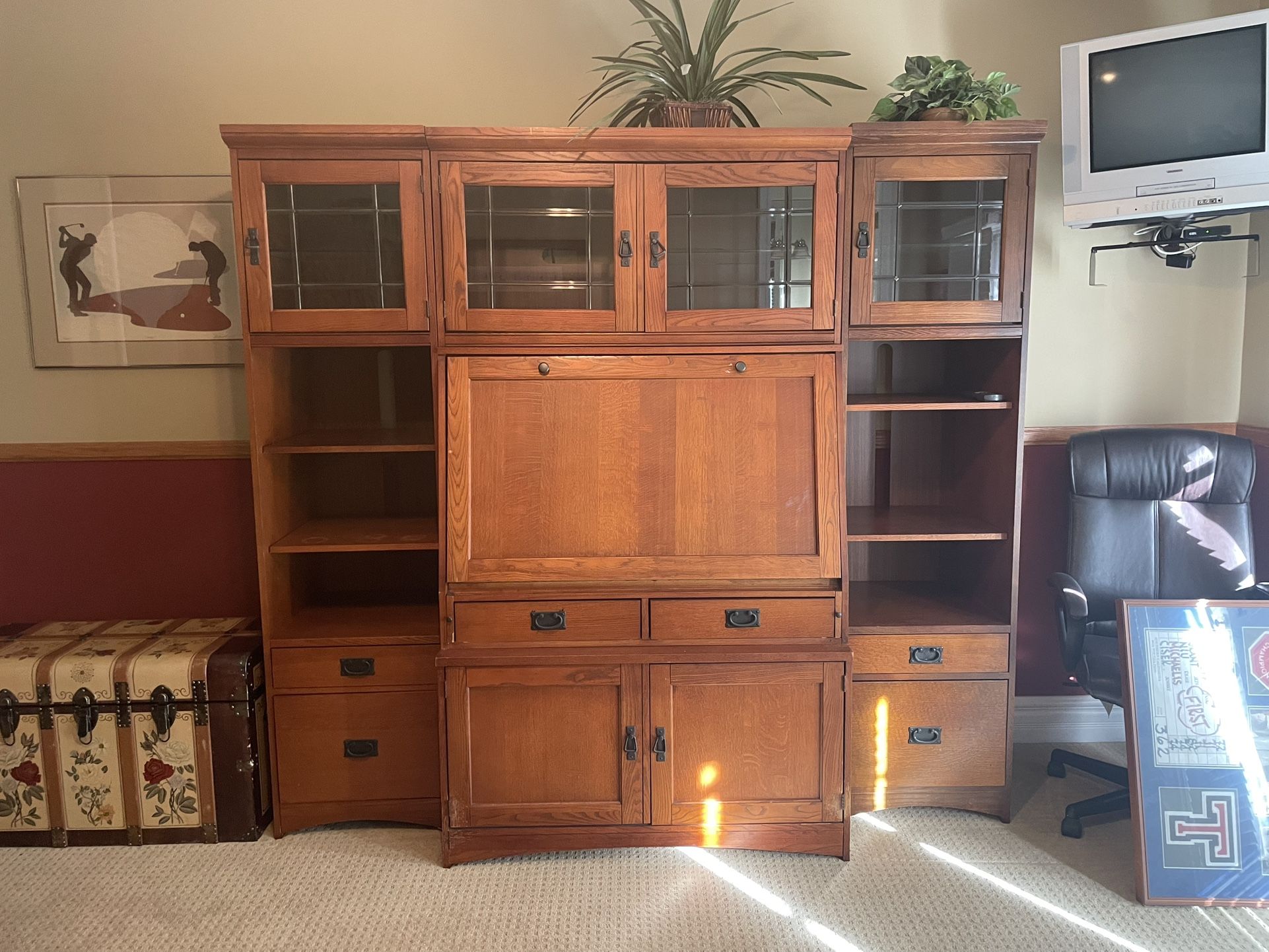 Wall Shelves, Cabinets And Desk All In One