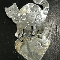  Vintage Cat Brooch Silver 925 Heart Star Michele Soyka Horosko Pin 