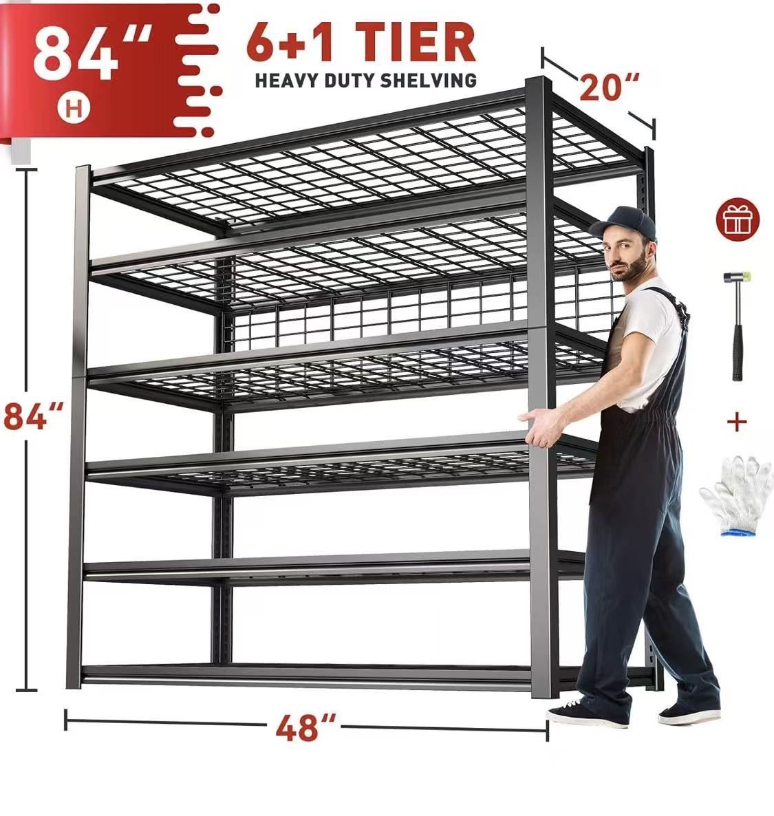 ✌️ REIBII 84"Hx48”Wx20"D Garage Shelving, 6-Tier Storage Shelves Heavy Duty Loads 3500LBS, 48" W Adjustable Garage Shelves, Metal Shelving
