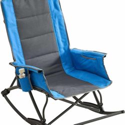 Folding Rocking Camping Chair，Portable Outdoor Supports 300 Lbs,(Blue) R-8
