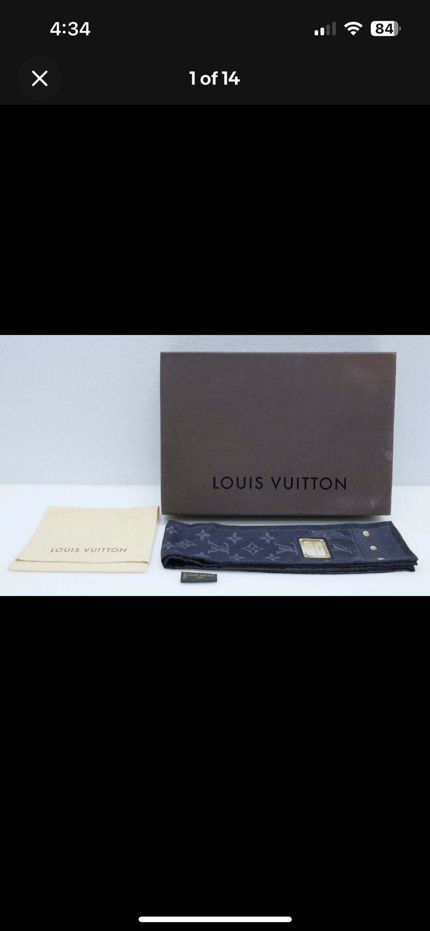 LOUIS VUITTON  Bandeau Denim Silk Monogram Scarf Blue w/ box