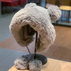 Faux Fur Beanie With Pompom