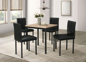 Garza Greige Oak/Black 5-piece Space Saving Rectangular Dining Table