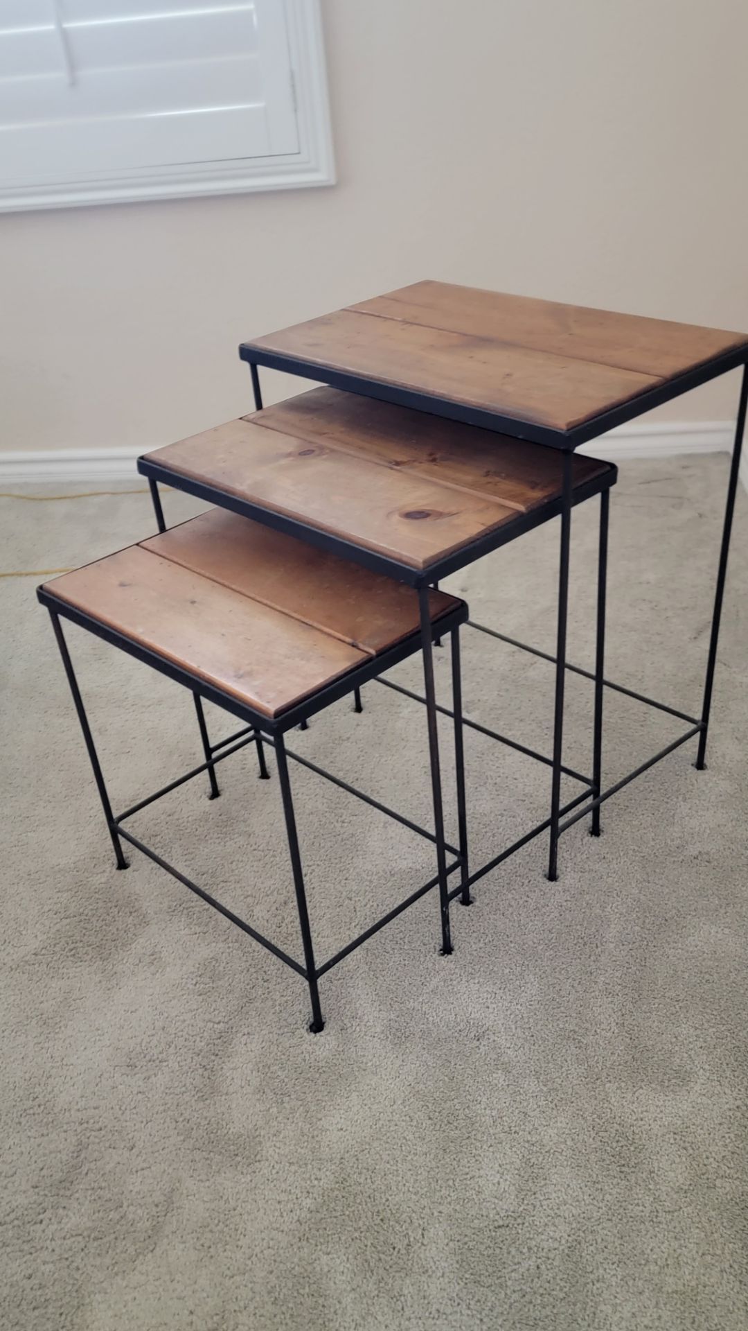 Nesting Tables Wood and Wrought Iron