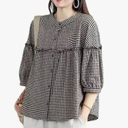 Women’s Plaid Button-Down Blouse Brand New