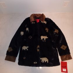 New Black Mountain Men’s Moose & Bear Faux Fur Fleece Jacket
