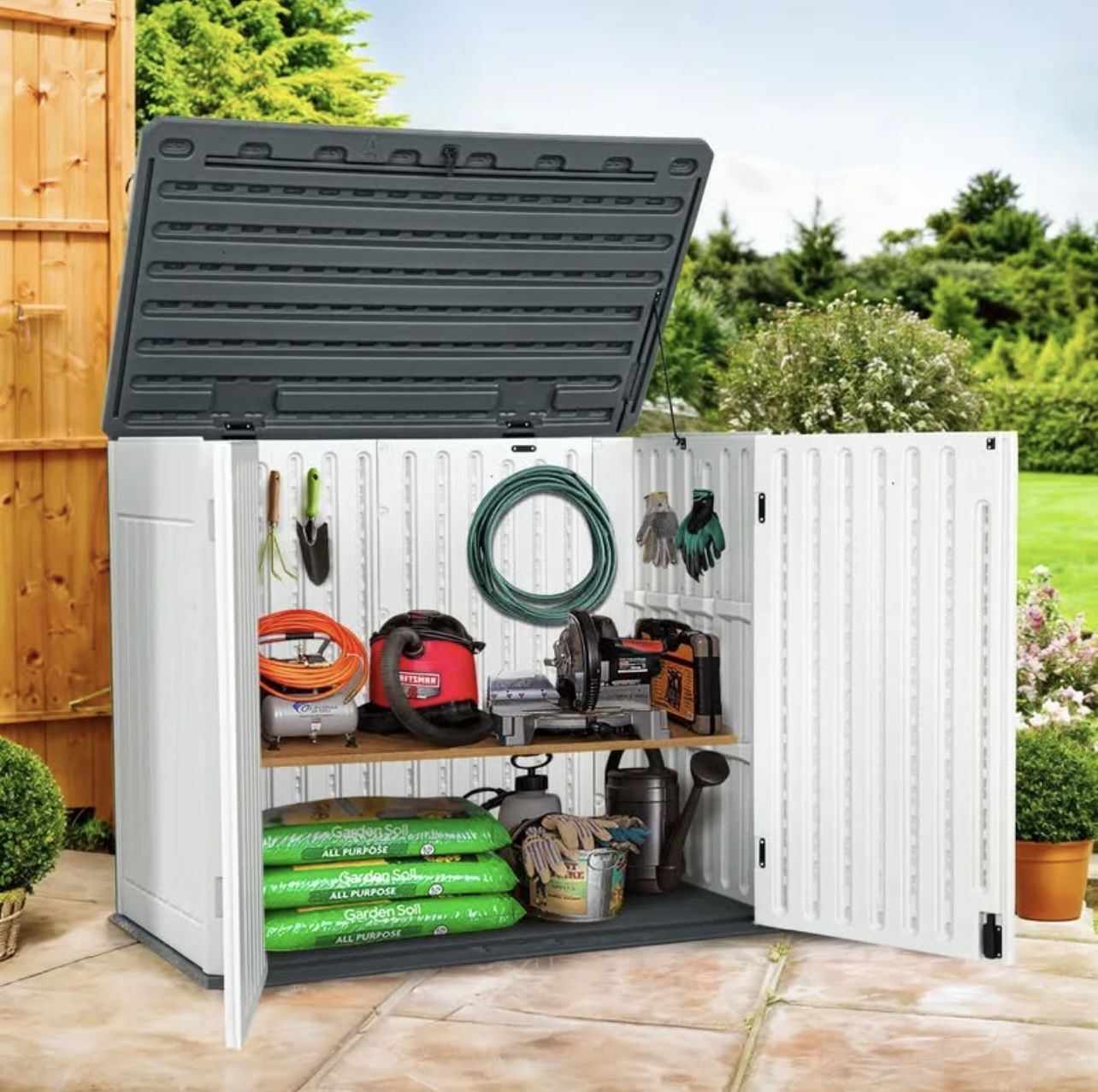 OUTDOOR SHED 47 CU FEET WATERPROOF AND LOCKABLE BRAND NEW IN BOX!!!