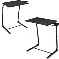 Set of 2 Portable Computer Table Office Desk Height & Angle Adjusting Furniture, Black