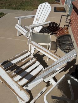 2 Wood Adirondack Chairs + 2 Glass-Top Patio Side Tables – $70