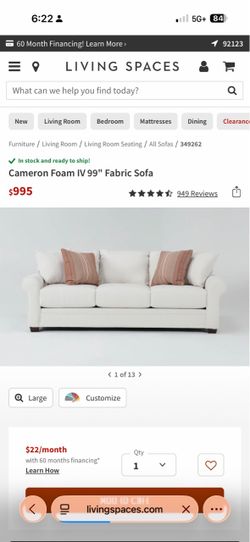 Cameron Foam IV 99" Fabric Sofa