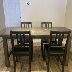 Brown Wood Dining Table With 4 Chairs