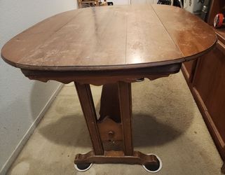 Vintage Wood Drop-Leaf Pedestal Trestle Table
