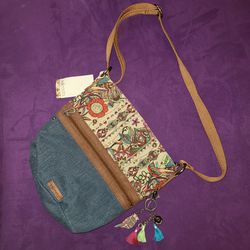 Sakroots Denim Jute & Cotton Fabric Bohemian Hippie Crossbody Bag