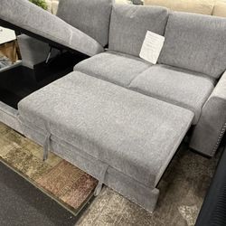 2 Piece Sectional With Pull Out Bed & Storage Chaise On Sale