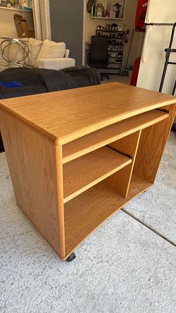 Oak Wood TV Stand with Shelves on Casters