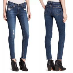 Rag & Bone ankle skinny low rise raw hem slightly distressed jeans, size 27 Made in USA