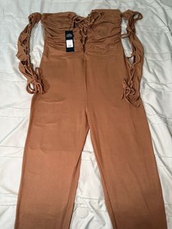 Brown Ruched Lace-Up Jumpsuit with Tags