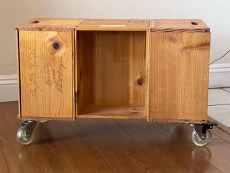 Handmade Wooden Wine Crate Rolling Cart with Casters