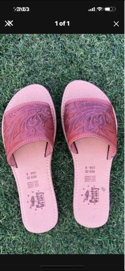 Cristy Tooled Leather Slide Sandals Size 8