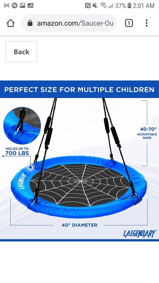 Laegenoary - 40 Inch Flying Saucer Tree Swing for Kids
