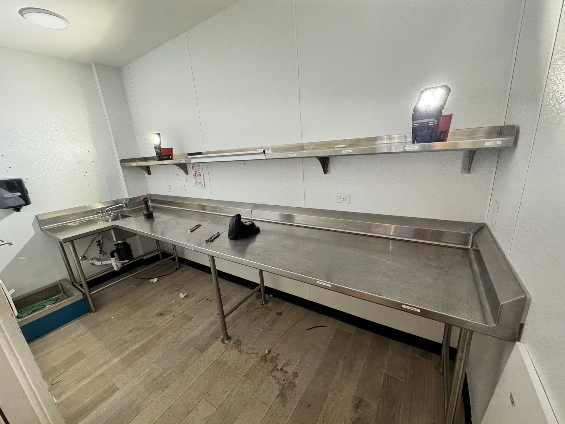 Stainless Steel Commercial Kitchen Counter, Sink And Shelf