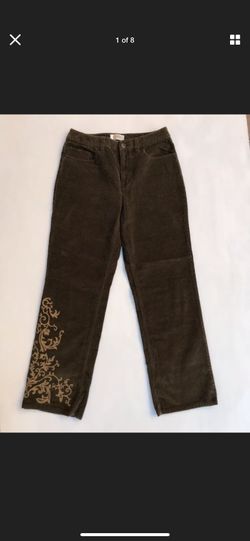 Talbots Green Straight Flat Front Embroidered Stretch Corduroy Pant Women's Sz 6