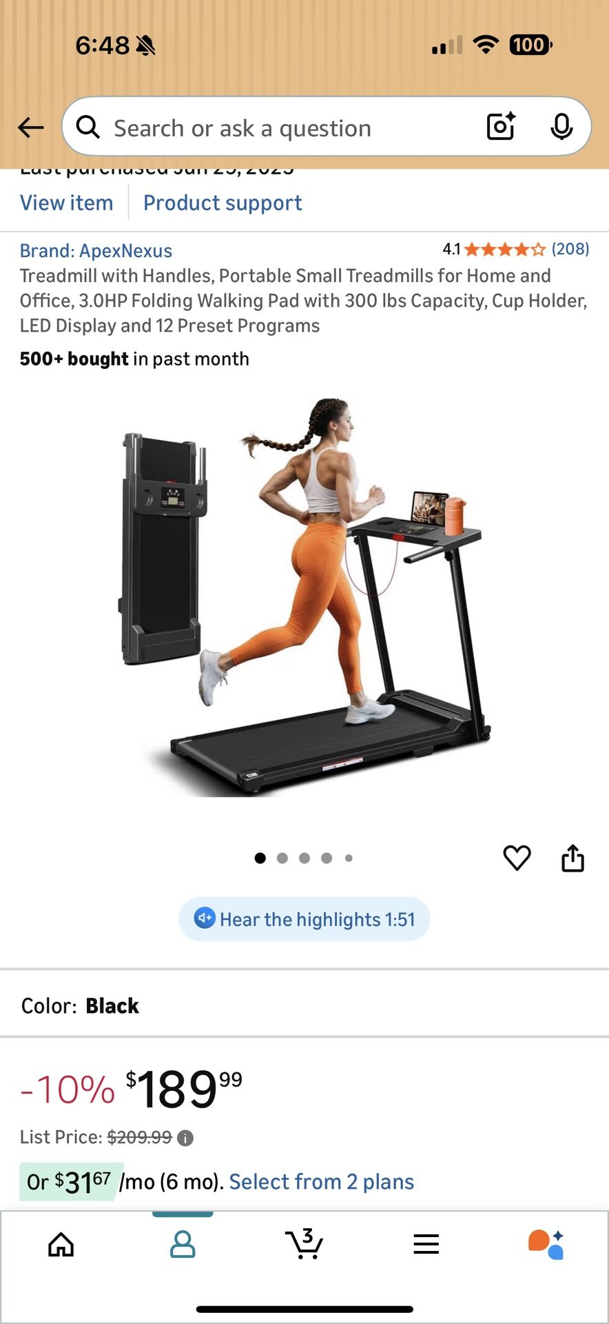 Treadmill W Handlebars Like New