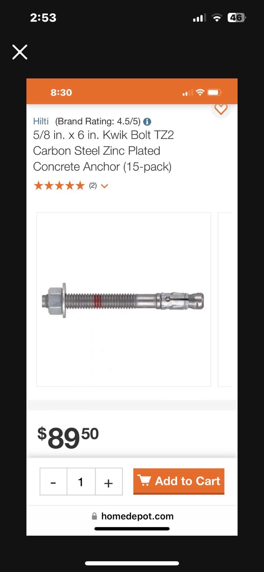 5/8x 6 Hilti Anchor Bolts
