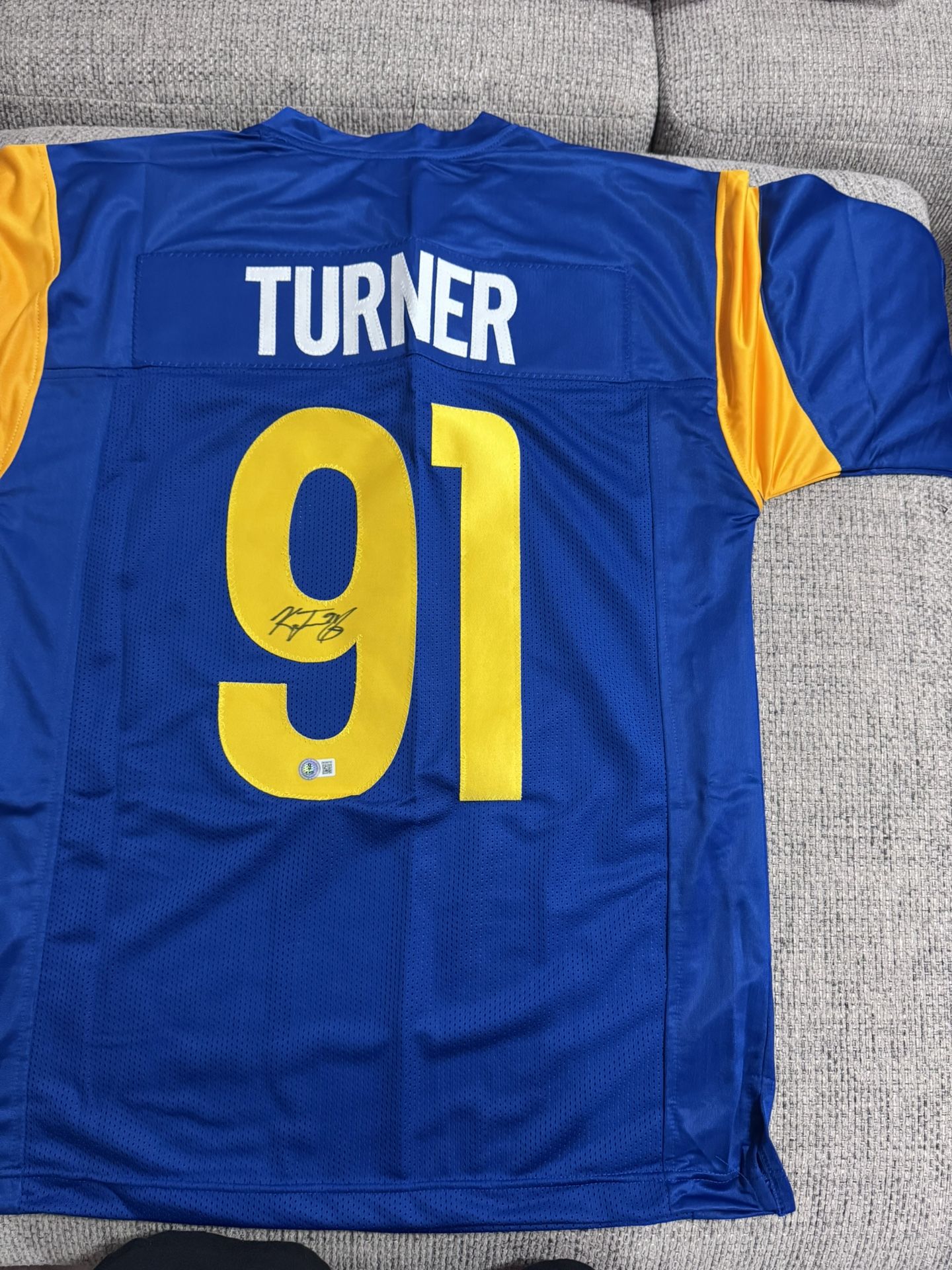 Kobie Turner Signed Autograph Cream Color Custom Jersey - Beckett Coa - LA Rams