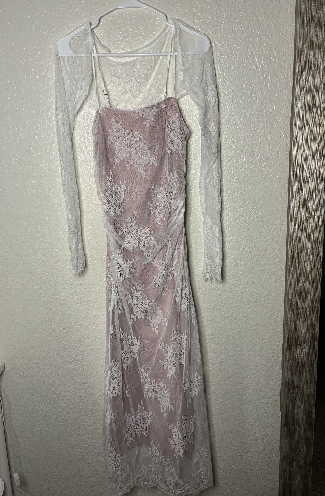 Vintage Lace Ruched Corset Maxi Dress With Shawl