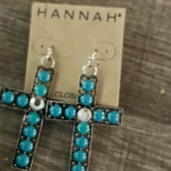 Turquoise Color Cross Earrings 